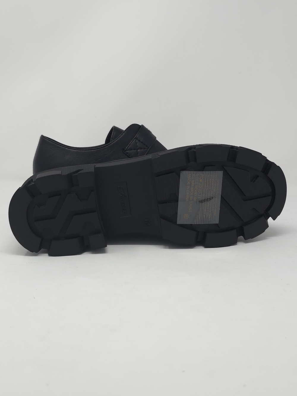 CHARCOAL PU Chunky Platform Loafers Buckle Strap Lug Sole Slip On Casual Trendy - Picture 4 of 10